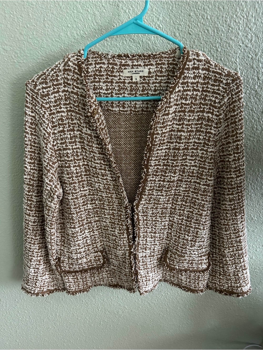 Max Studio Brown & White Tweed Open Front Jacket.Size small
